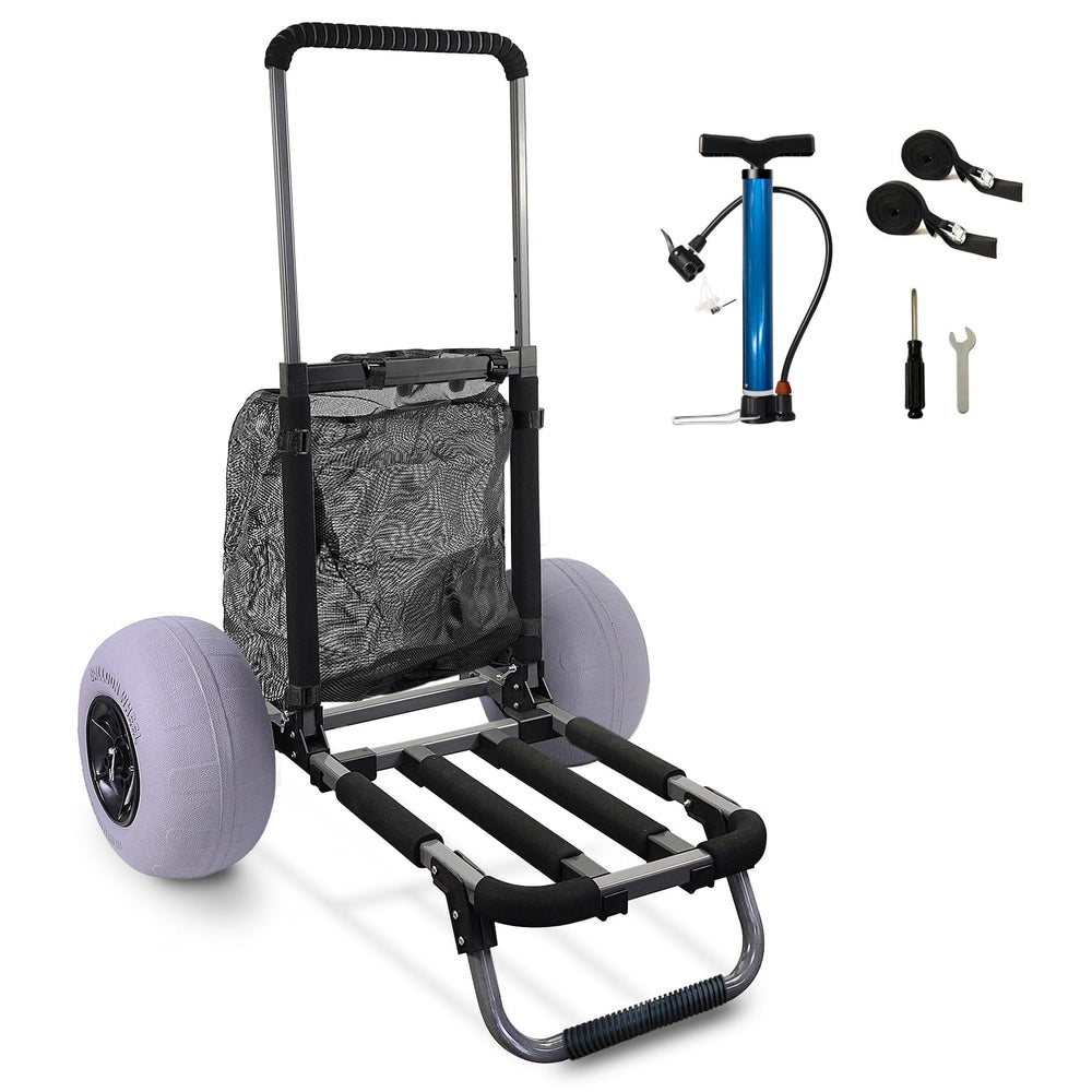 TOURFUN front view of beach cart shows compact sturdy frame and easy loading