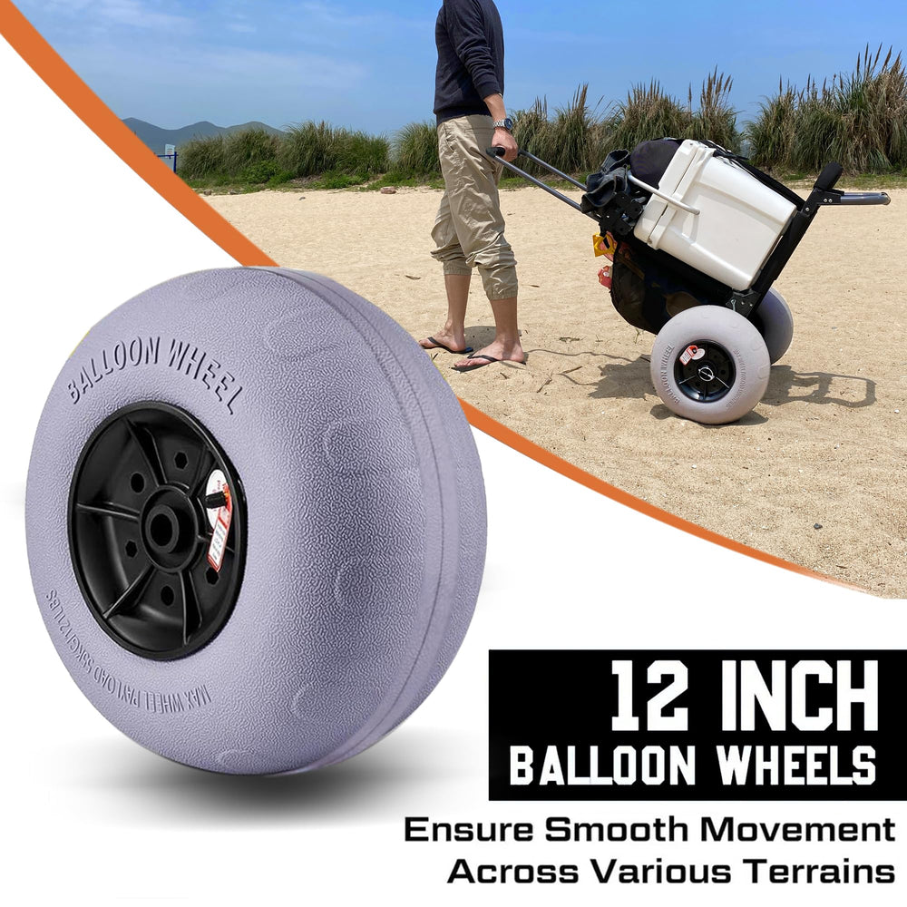 TOURFUN beach scene with cart in use carrying gear across sand