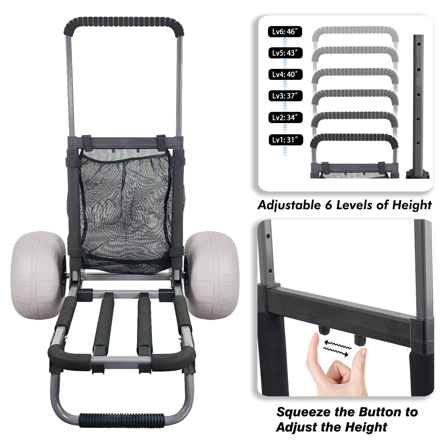 TOURFUN trolley loaded with cooler and chairs demonstrating 220 lb capacity
