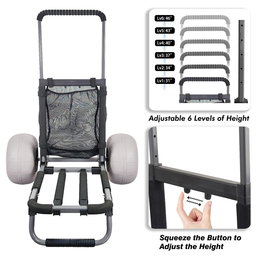 TOURFUN trolley loaded with cooler and chairs demonstrating 220 lb capacity