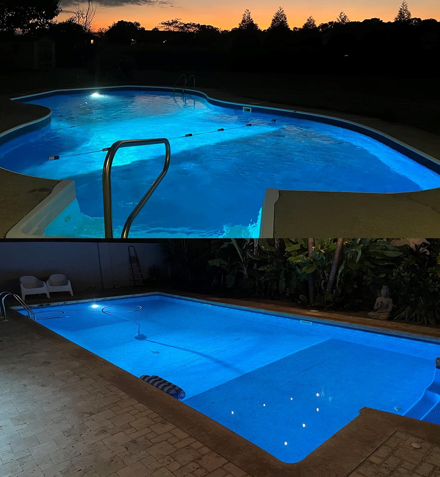 TOVEENEN installed in pool at night, illustrates brighter, cleaner water appearance