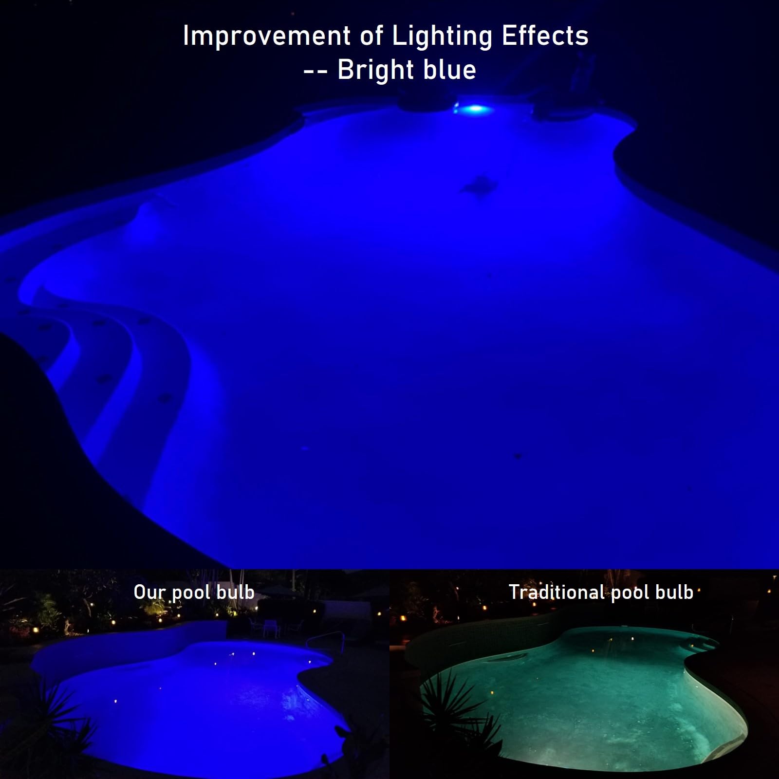 TOVEENEN bright white mode lighting a pool for clear visibility and safety