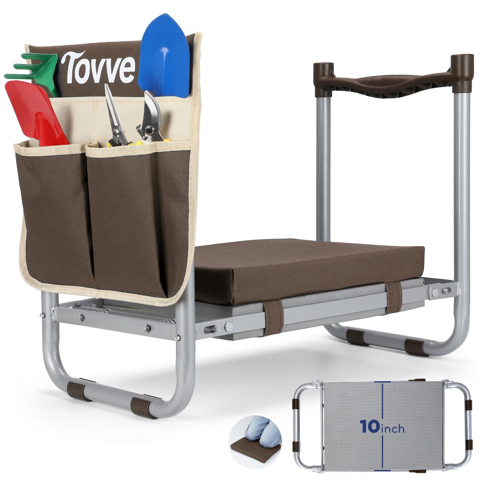 Tovve front view folded seat showing compact portability and quick setup