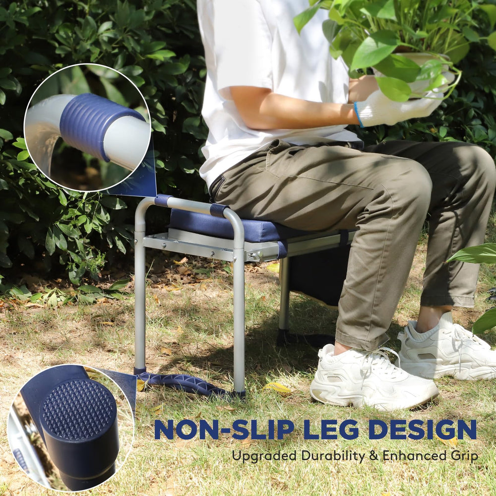 Close-up of Tovve detachable 10-inch foam kneeling pad showing thick cushioning for joint relief