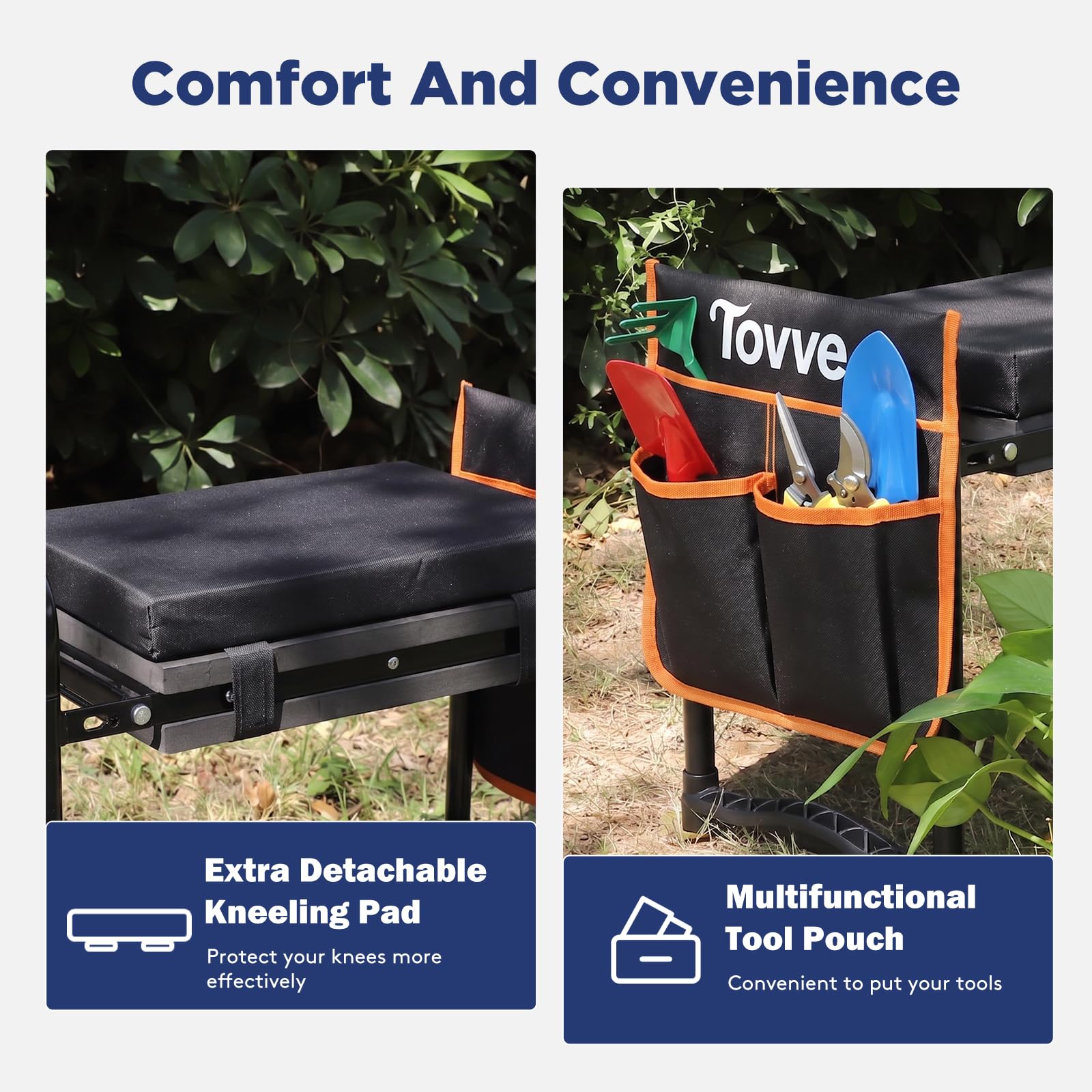 Tovve non-slip feet detail providing traction on soil and decking