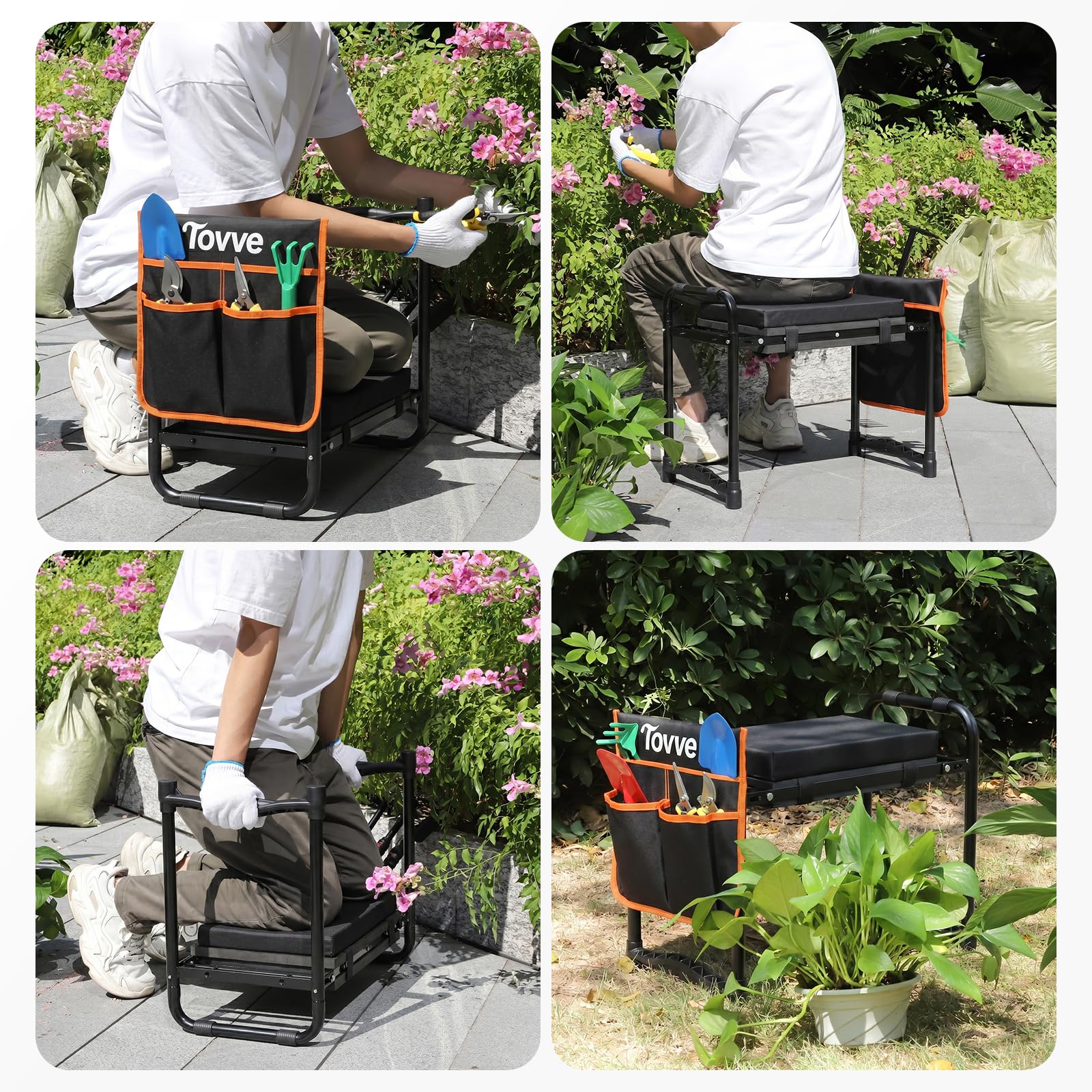 Tovve size comparison beside a gardener showing scale and portability