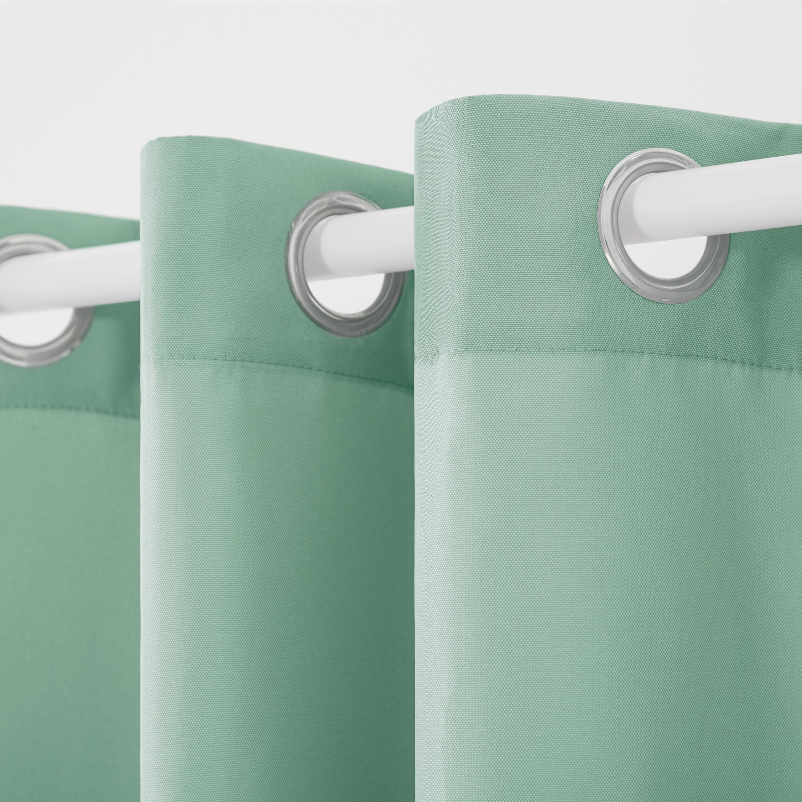 TOWN & COUNTRY BASICS stainless steel grommet top close-up for easy hanging benefit