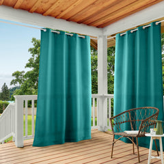 TOWN & COUNTRY BASICS front view of dark teal curtain set showing style and coverage