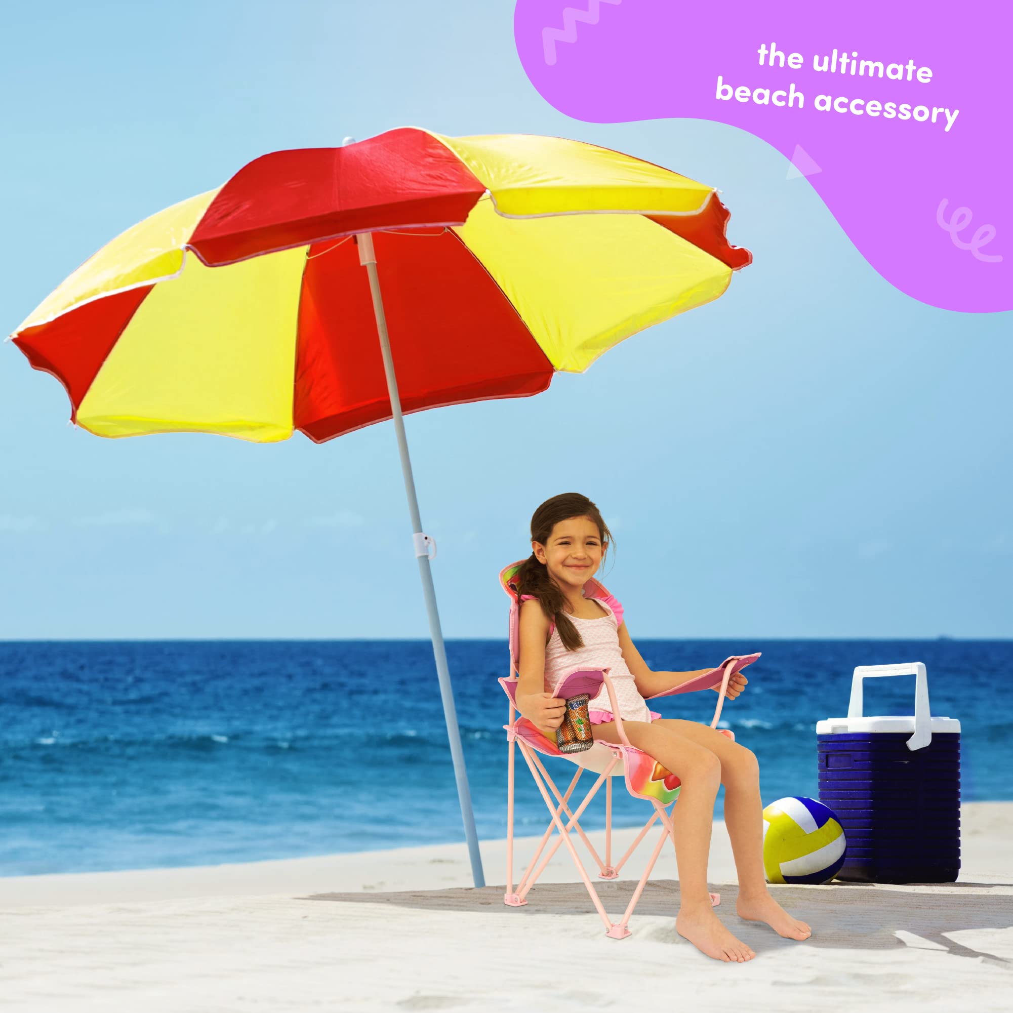 Toy To Enjoy child sitting on chair at beach demonstrating real-world use