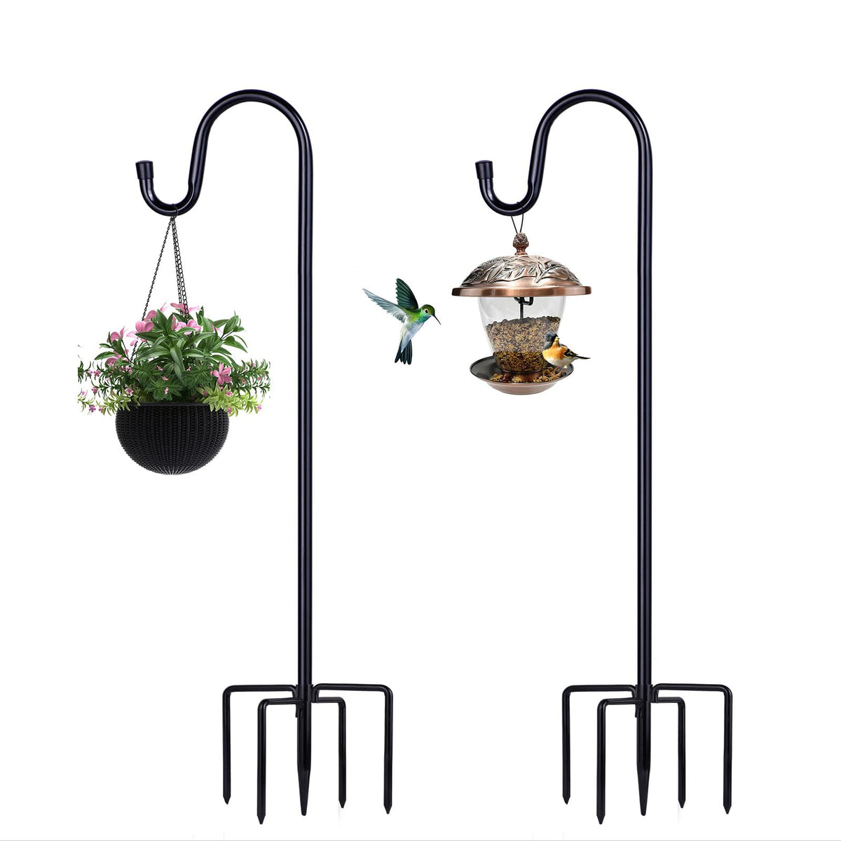 ToyHotels shepherd hooks front view showing two poles and tidy outdoor display benefit