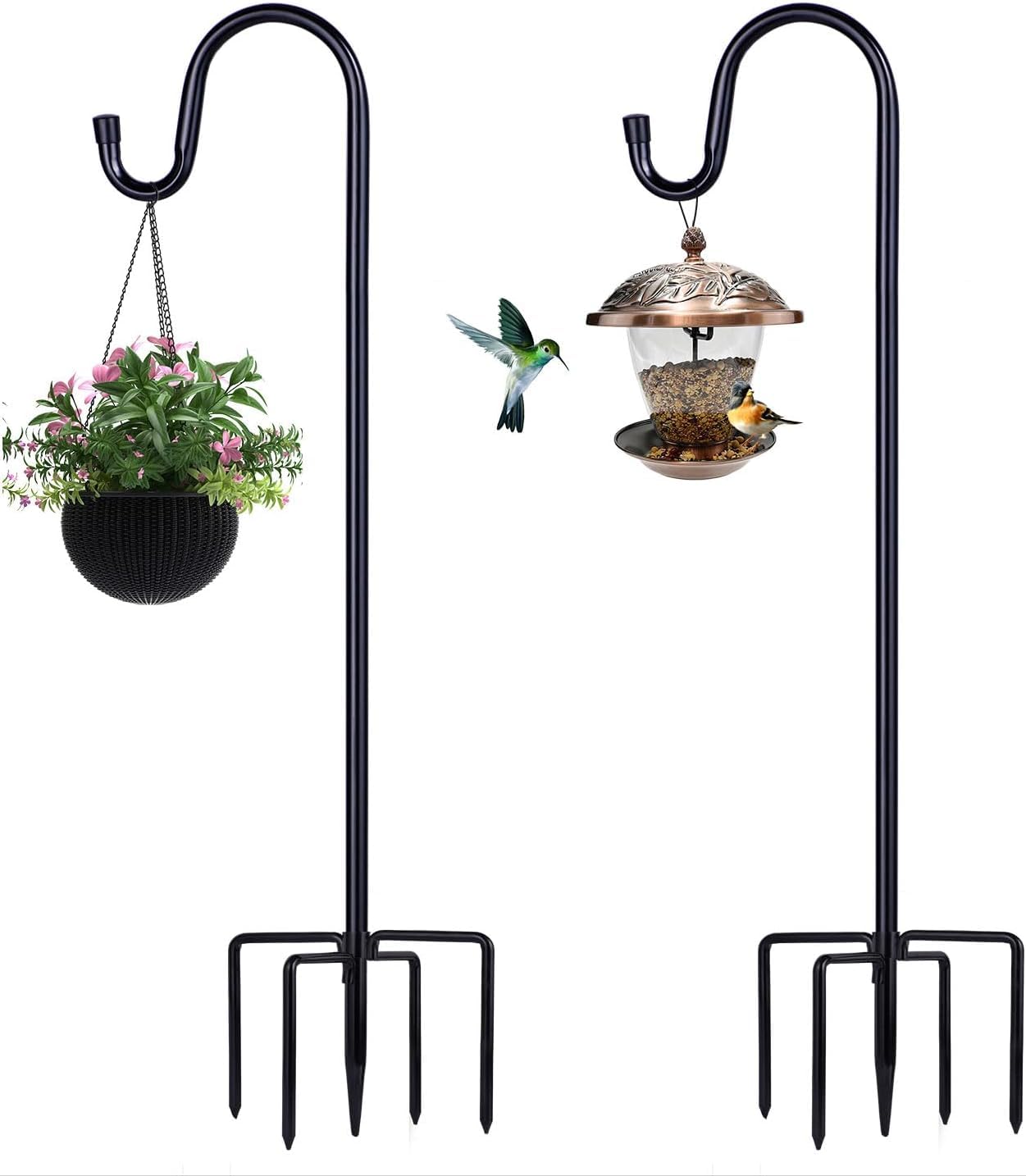 ToyHotels shepherd hook front view showing slim profile and green finish, improves yard appeal