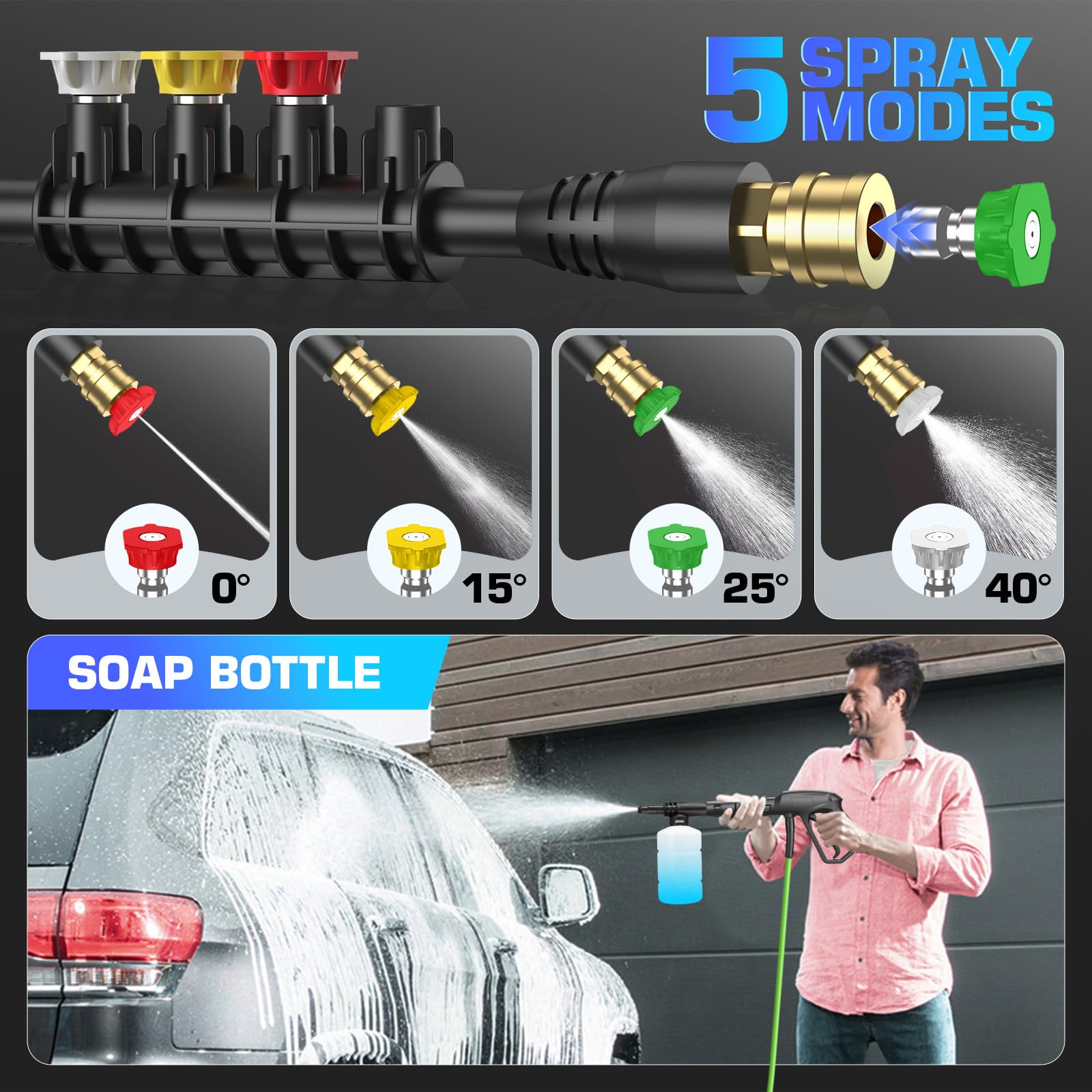Toyqqeow foam cannon and soap bottle attached for thick foam pre-soak and easier cleaning