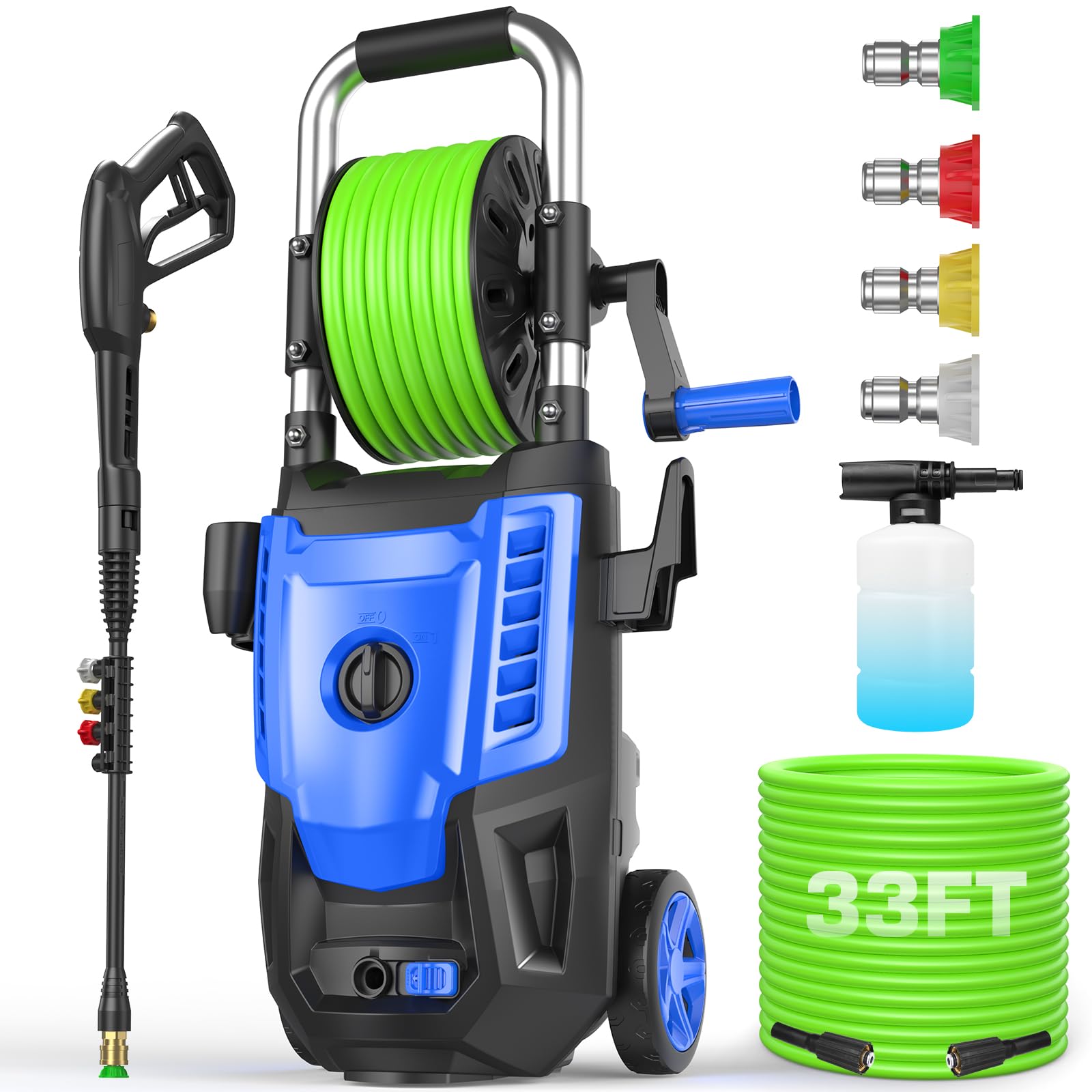Toyqqeow pressure washer front view showing controls and sturdy design for easy use