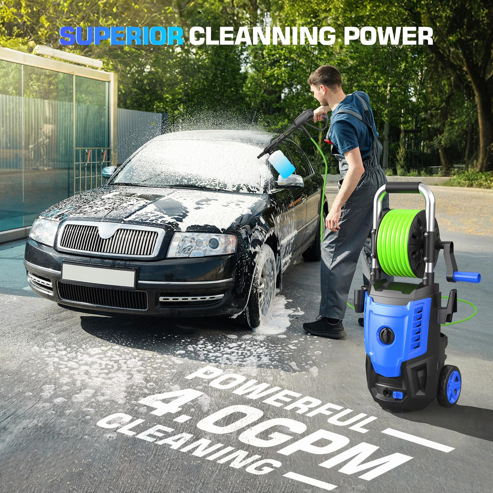 Toyqqeow washer spraying a car demonstrating powerful cleaning and time savings