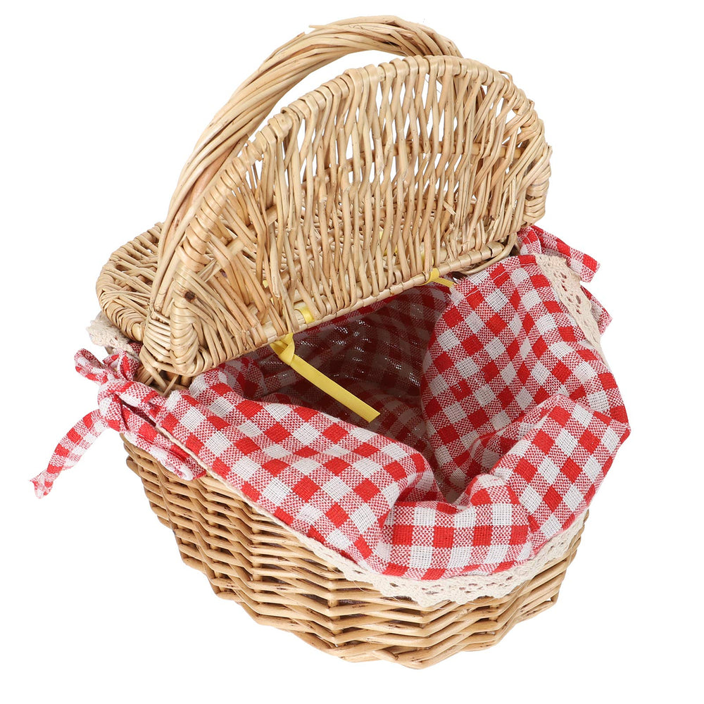 Toyvian front view of oval wicker picnic basket showing vintage shape and portability