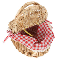 Toyvian front view of oval wicker picnic basket showing vintage shape and portability