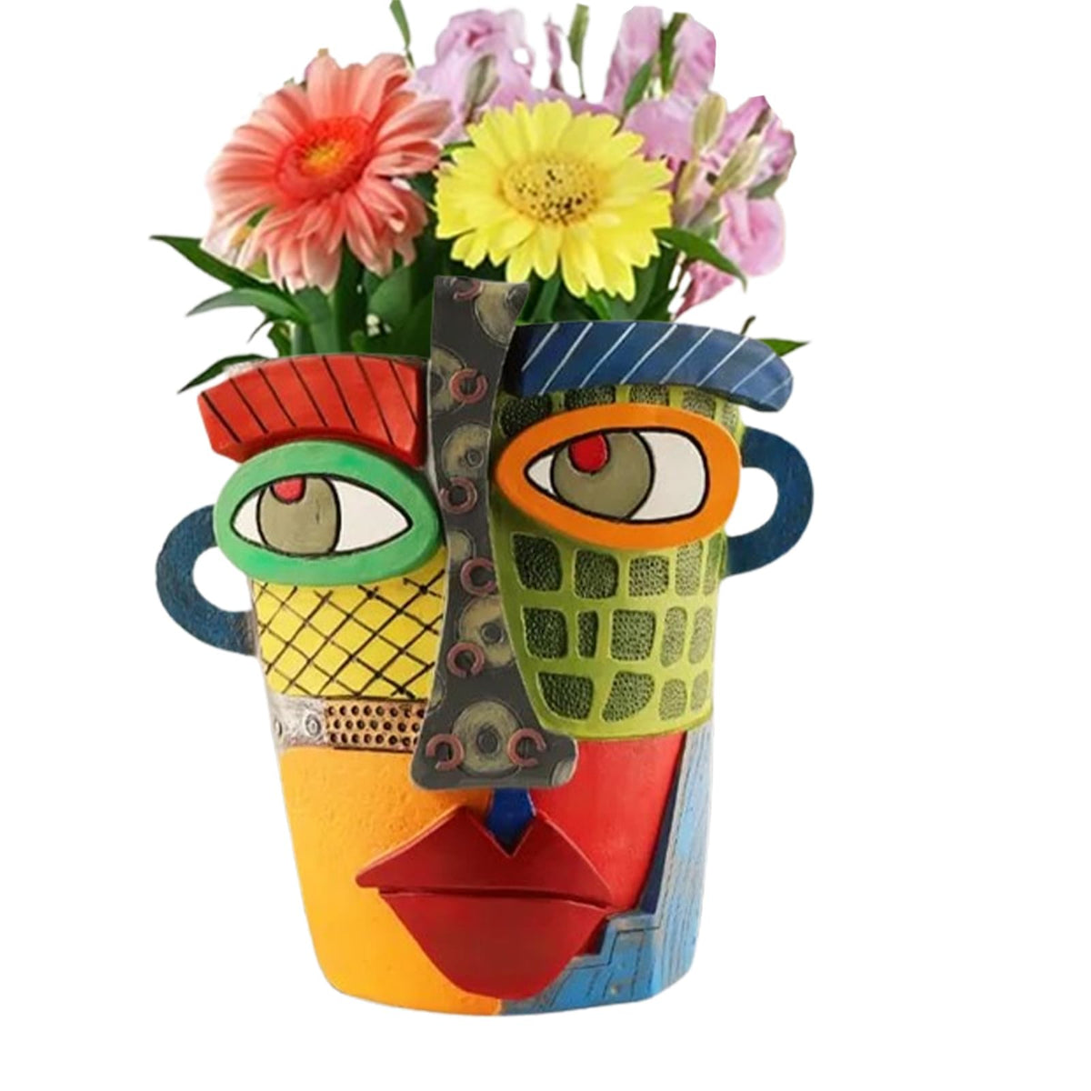 TOZLU front view of colorful abstract face planter showing bold art finish