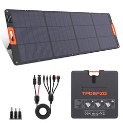TPDEFZQ front view of 200W foldable solar panel showing cells and frame benefit fast charging