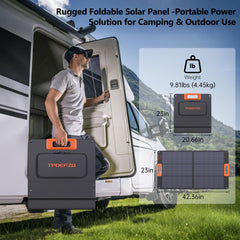 TPDEFZQ panel on kickstands tilted to maximize sun exposure and stability