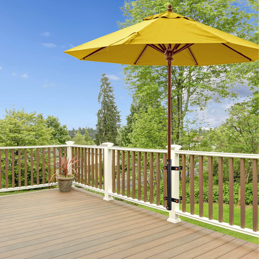 TPHUC lifestyle deck setting with umbrella showing comfortable shaded seating