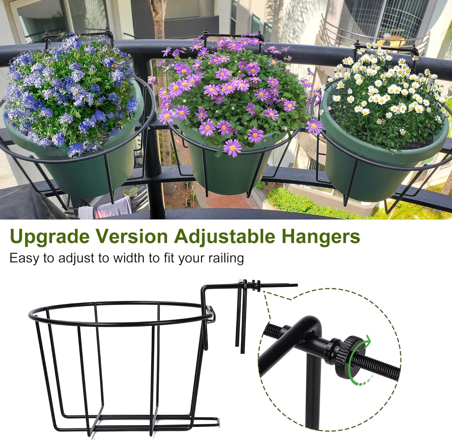 TQVAI planter mounted on a deck railing in lifestyle scene showing enhanced balcony greenery