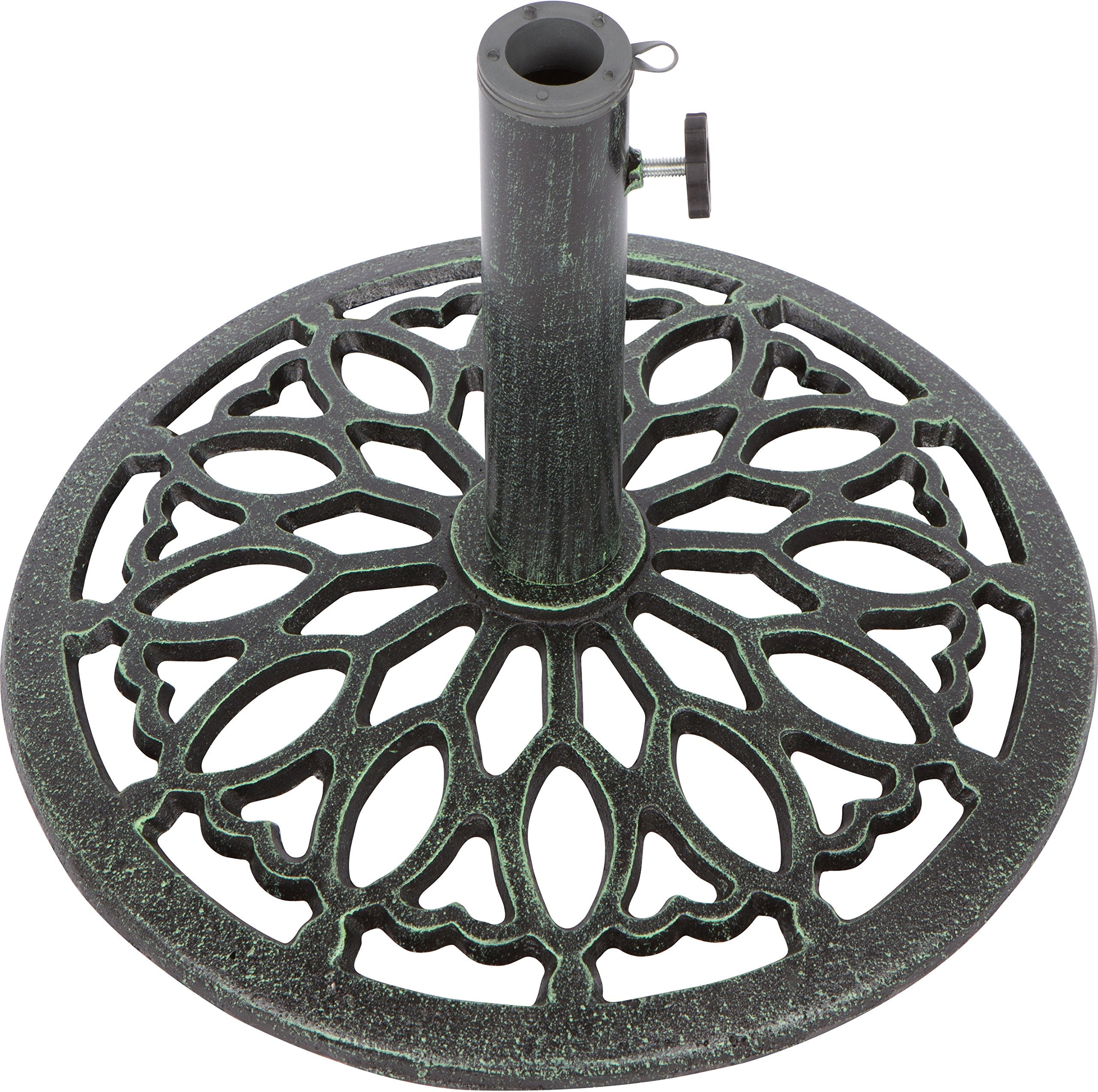 Trademark Innovations green cast iron umbrella base front view for stable outdoor shade