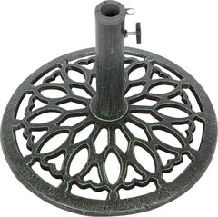 Trademark Innovations green cast iron umbrella base front view for stable outdoor shade