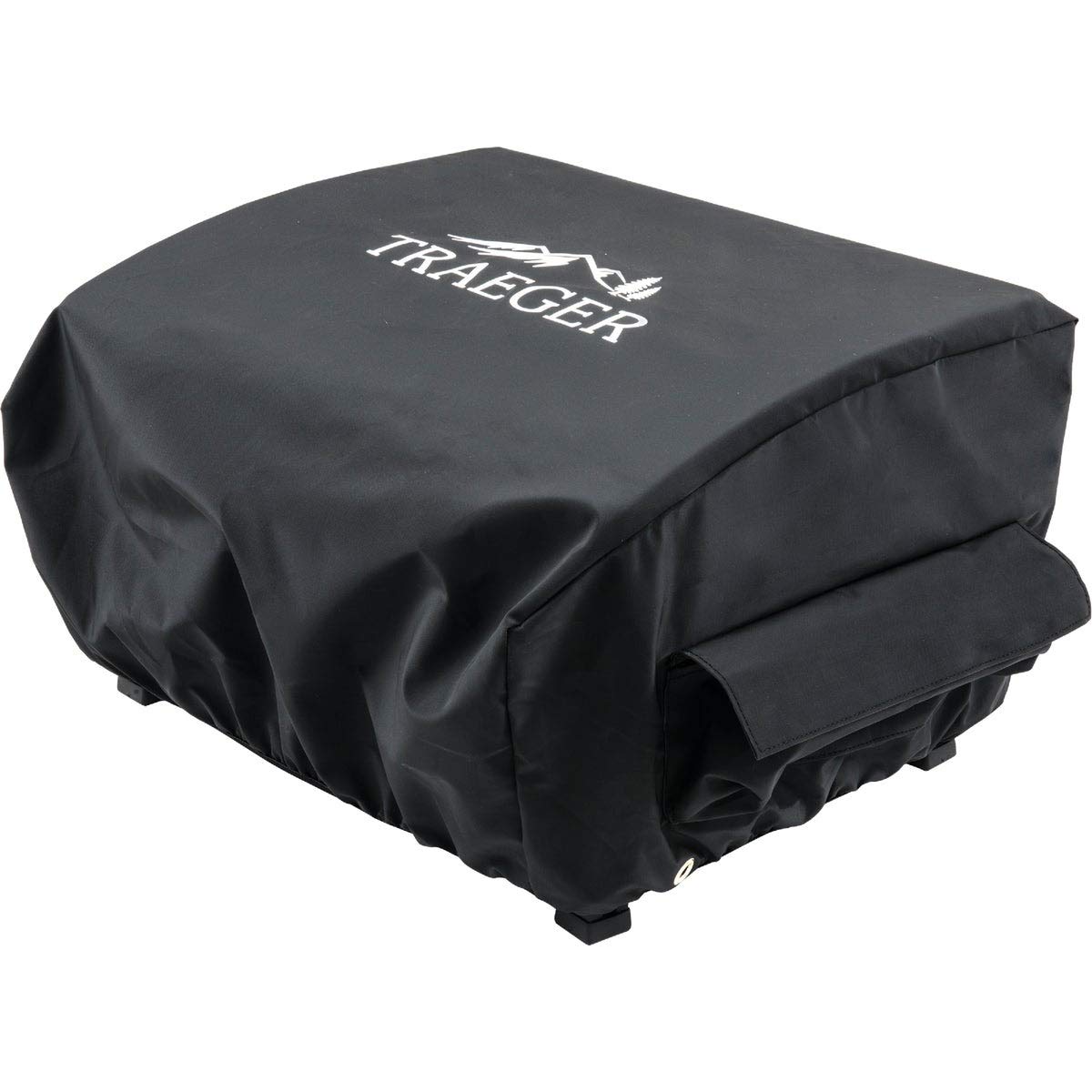 Traeger full-length cover on grill front view protects from weather and simplifies storage