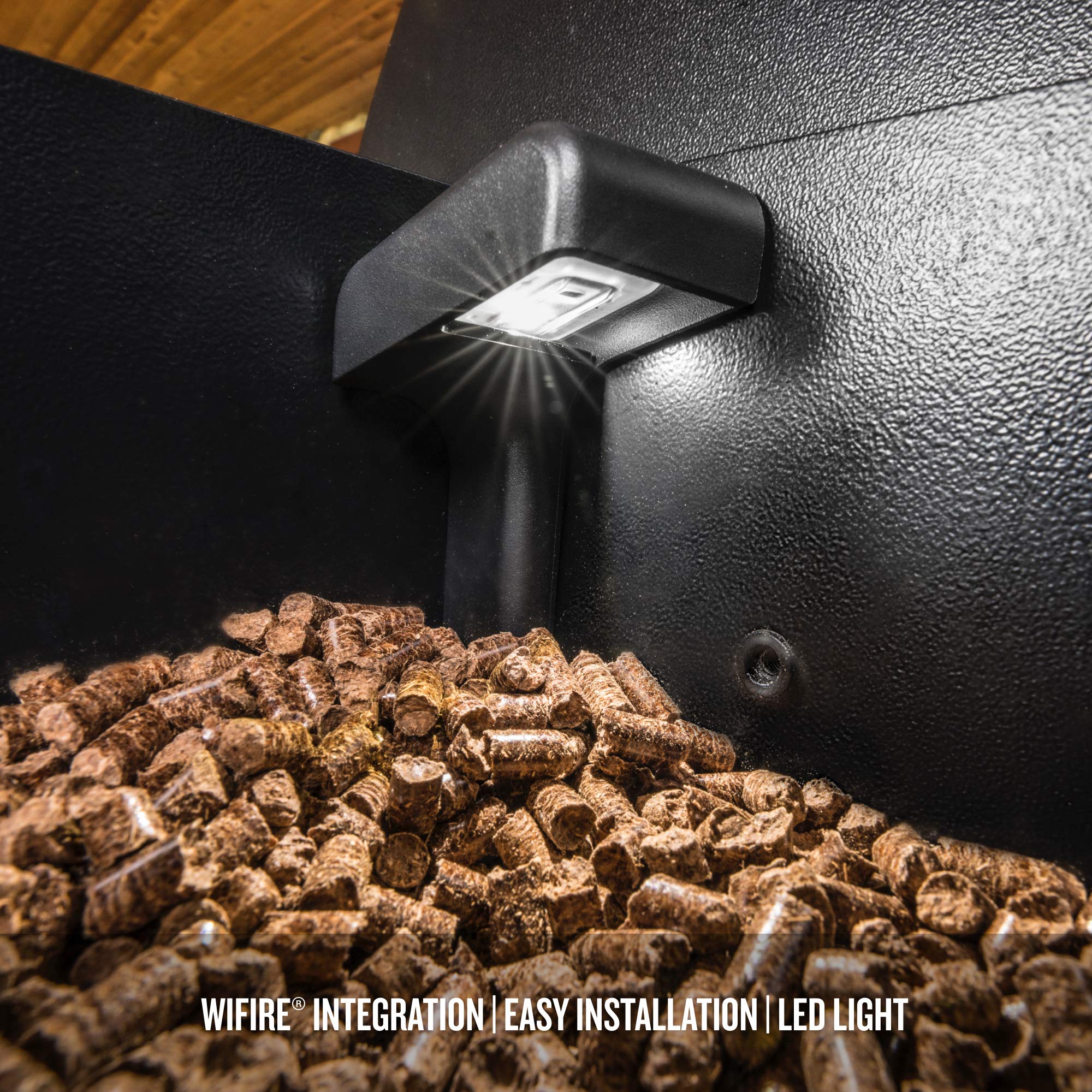 Traeger App displaying pellet-level alert tied to BAC523, enables remote monitoring