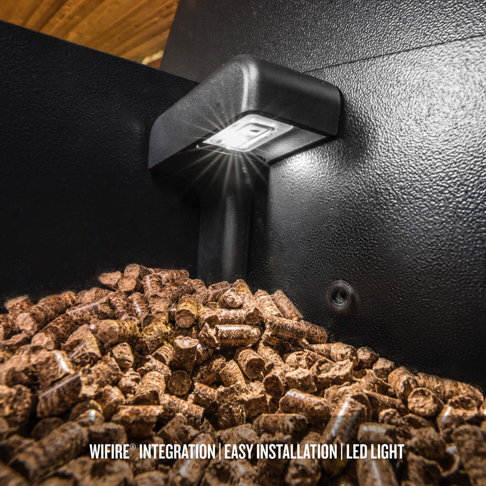 Traeger App displaying pellet-level alert tied to BAC523, enables remote monitoring