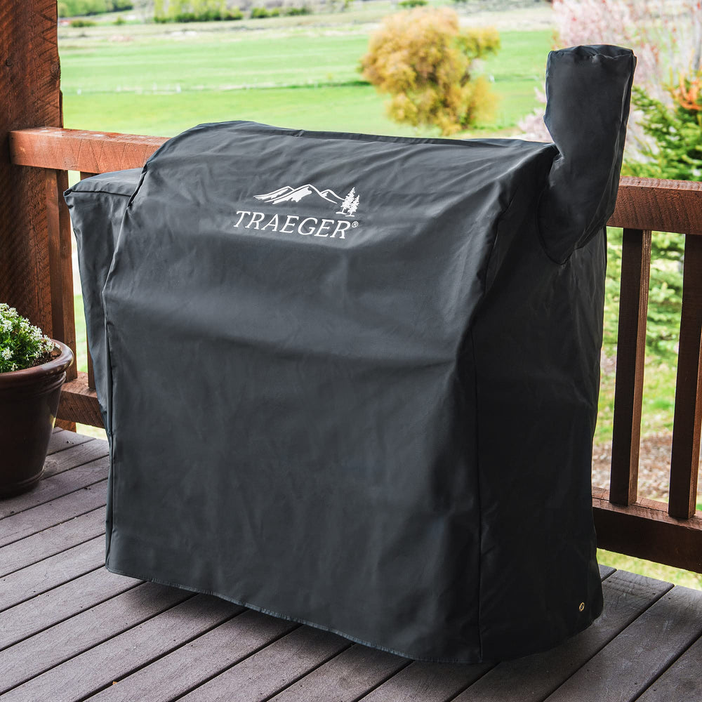 Traeger cover fabric close-up showing texture and water-resistant finish benefit
