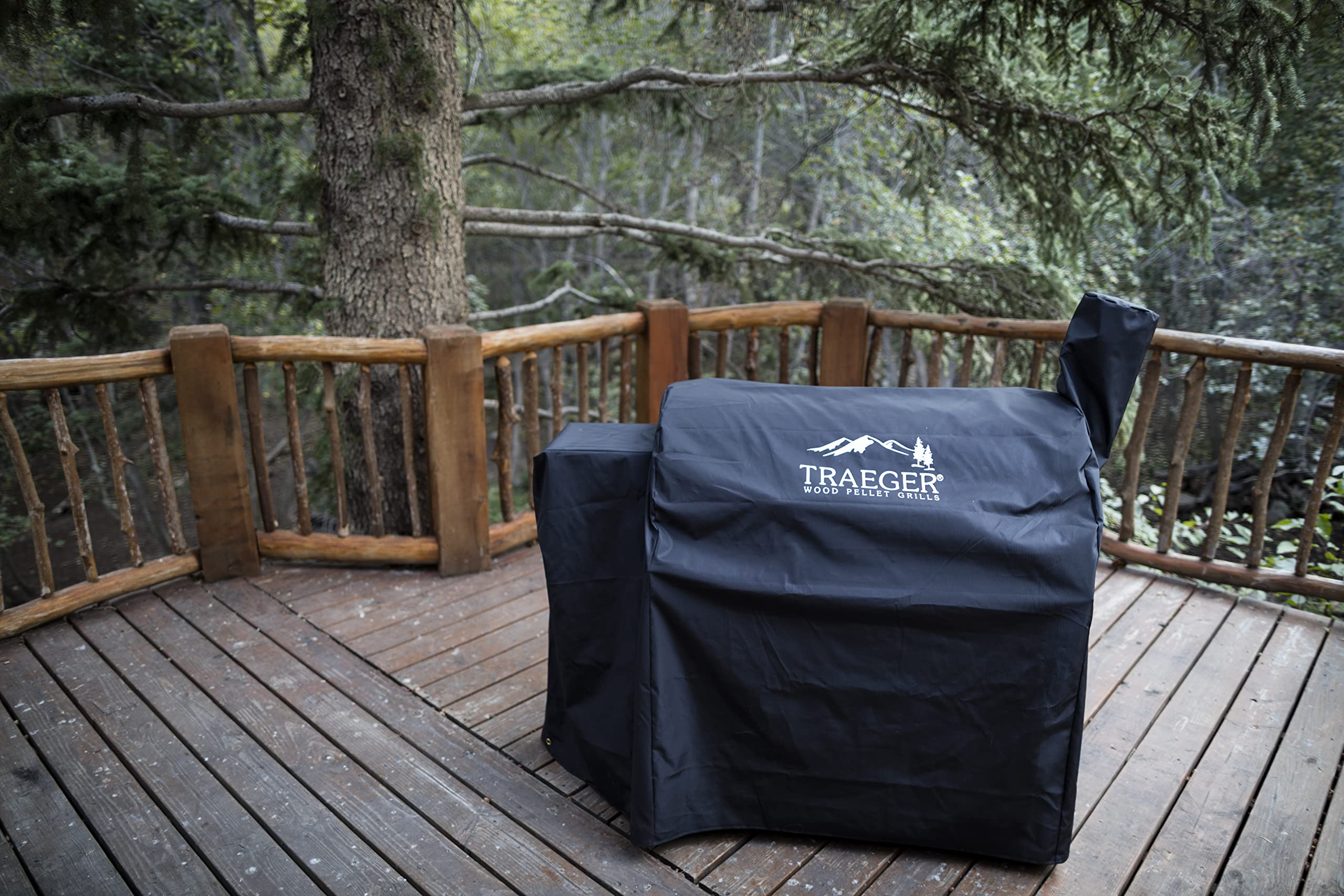 Traeger covered grill on patio illustrating neat appearance and element protection
