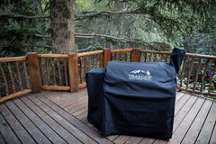 Traeger covered grill on patio illustrating neat appearance and element protection