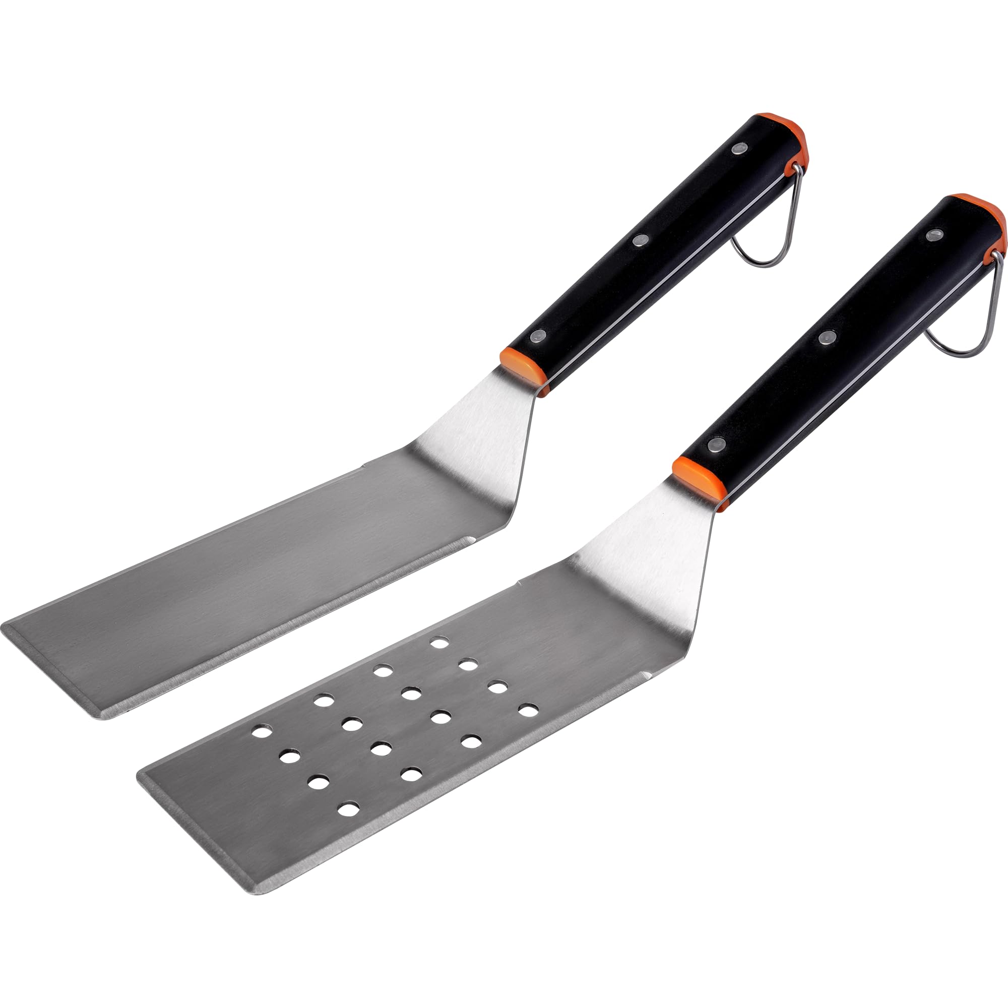 Traeger front view of both spatulas showing durable stainless finish and ready storage