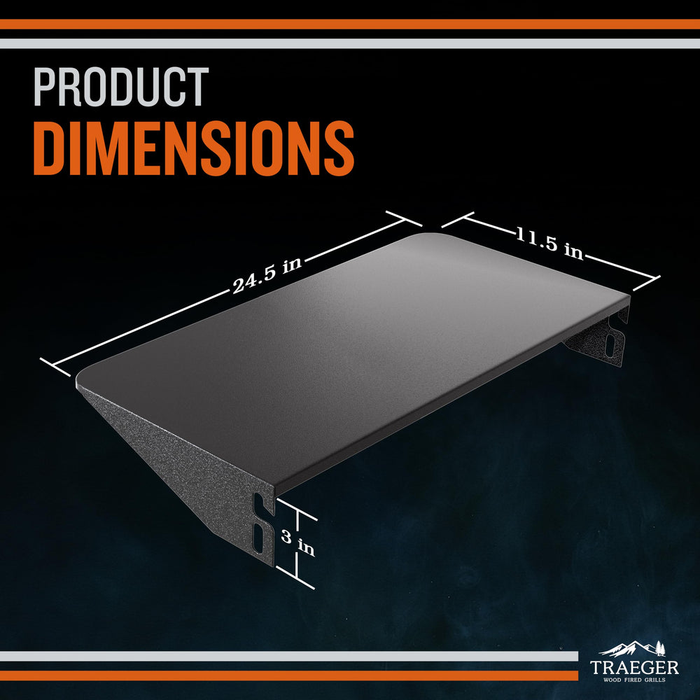 Traeger front shelf close-up steel detail highlighting durable construction