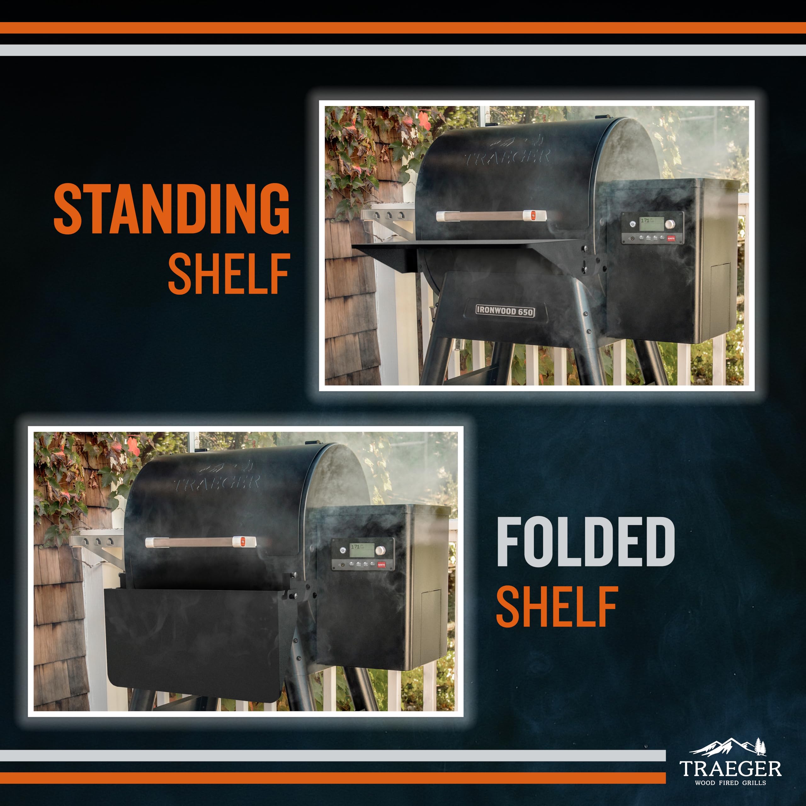 Traeger front shelf with grill cover clearance illustrating easy cover fit
