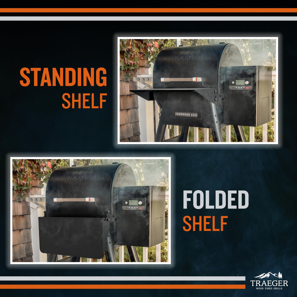 Traeger front shelf with grill cover clearance illustrating easy cover fit