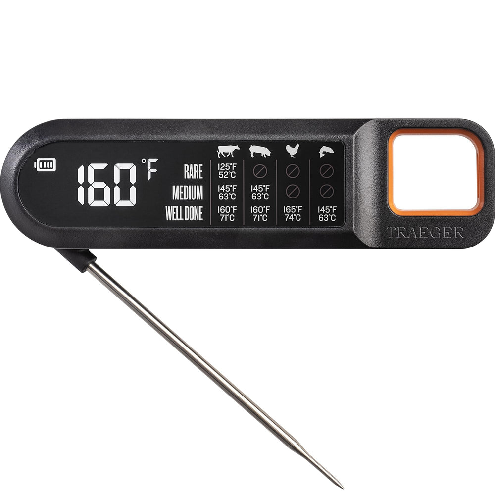 Traeger front view of instant read thermometer showing compact design and quick access