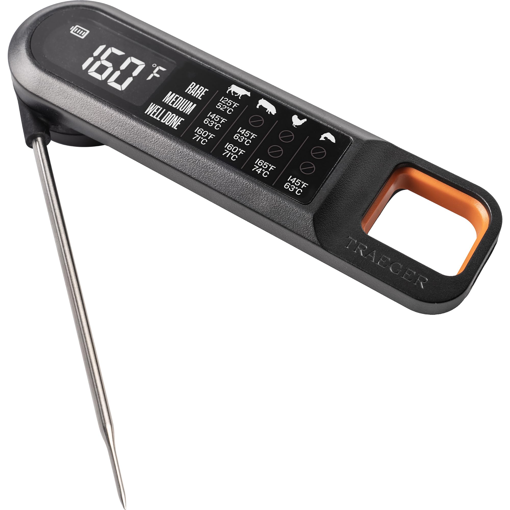Traeger instant read thermometer in backyard grill scene improving cooking confidence