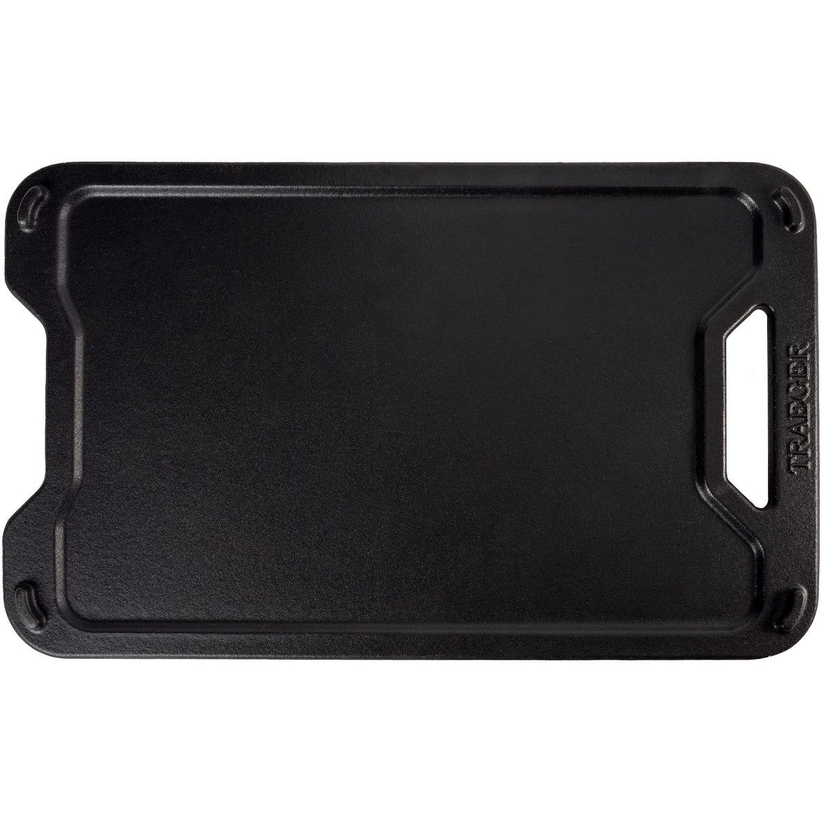 Traeger ModiFIRE cast iron griddle front view showing durable enamel finish and versatile cooking