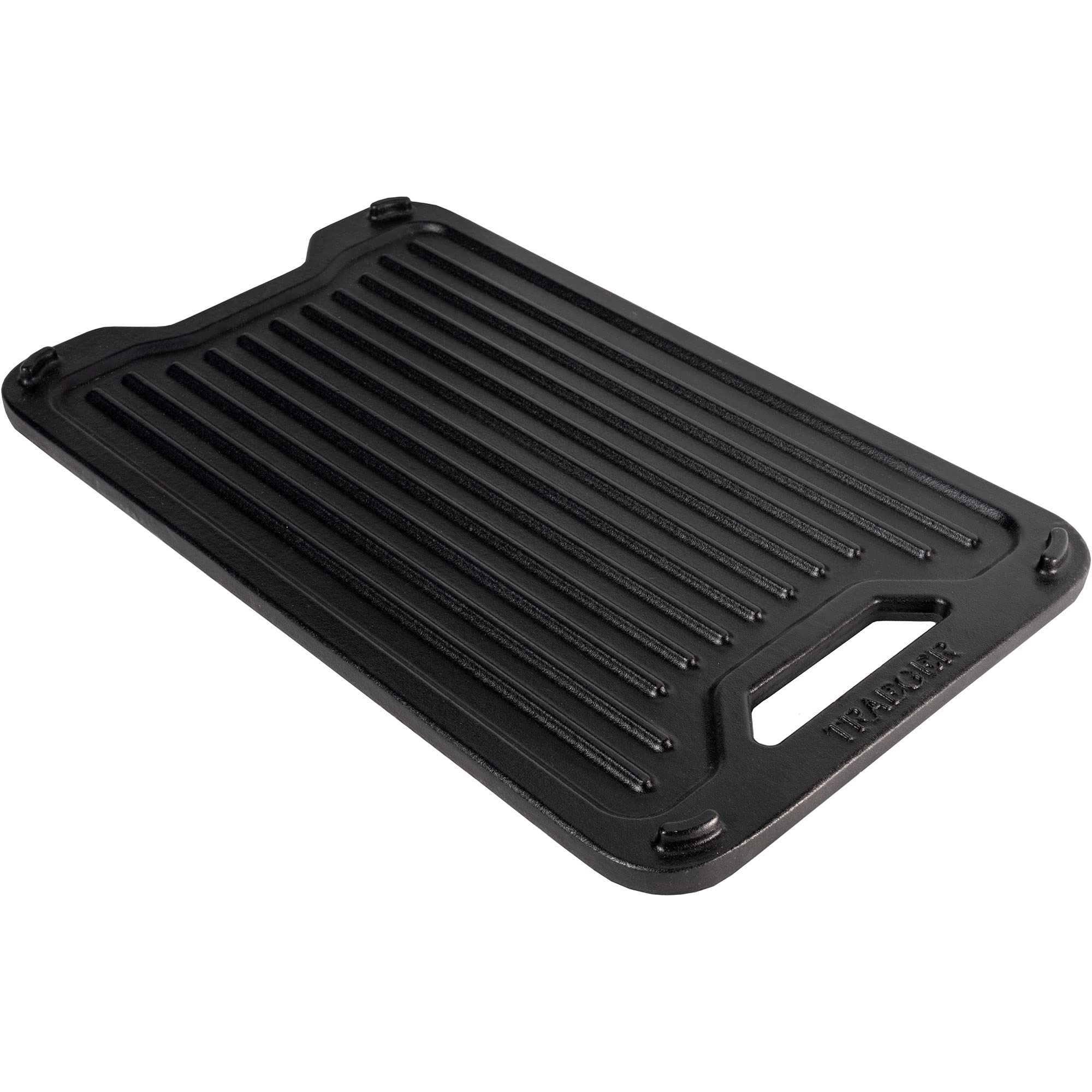 Traeger ModiFIRE griddle recessed grease trap closeup for cleaner cooks and easier cleanup