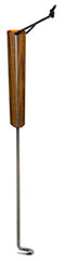 Traeger pig tail front view shows stainless hook and teak handle for precise flipping