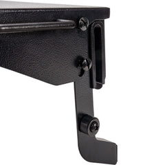 Traeger folded shelf stored flat on P.A.L. rail saving space