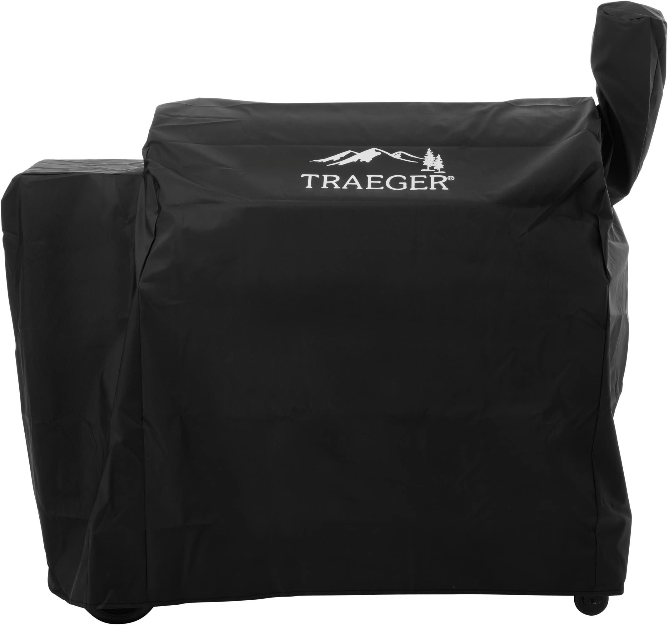 Traeger Pro 34 front view with full-length cover protecting grill from weather
