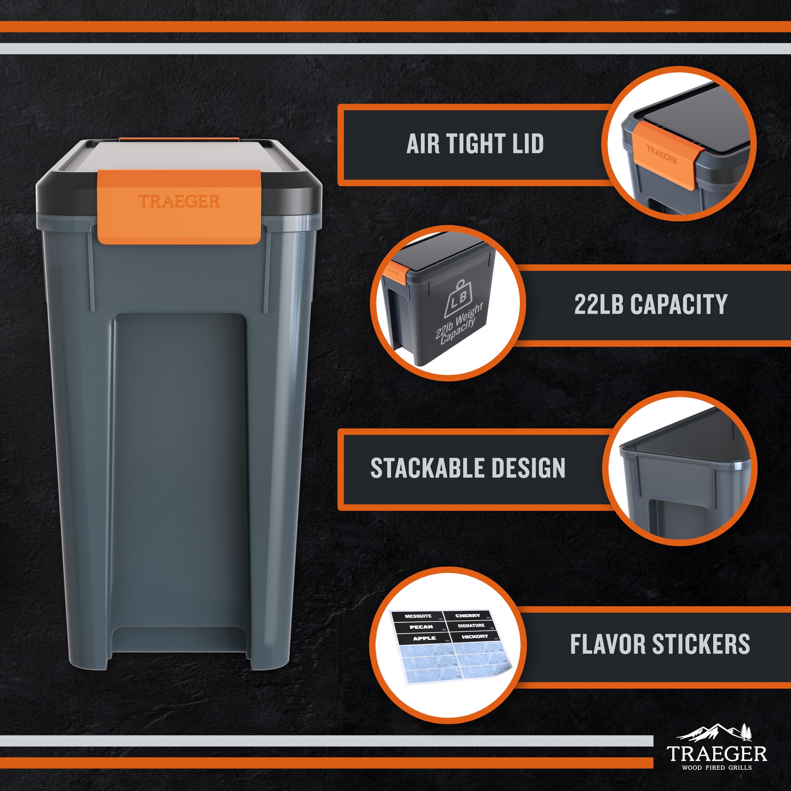 Traeger open bin with pellets being poured for easy transfer benefit