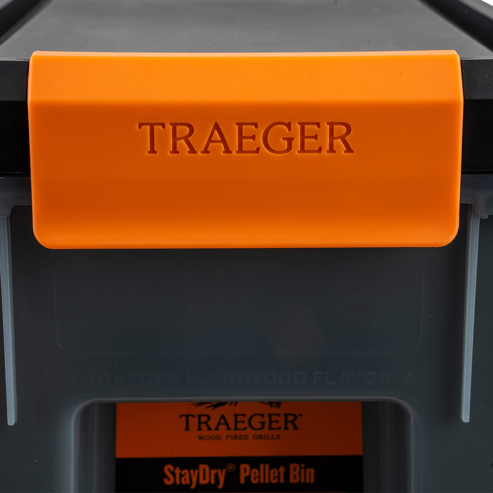Traeger bin on a patio near grill showing convenient outdoor storage benefit