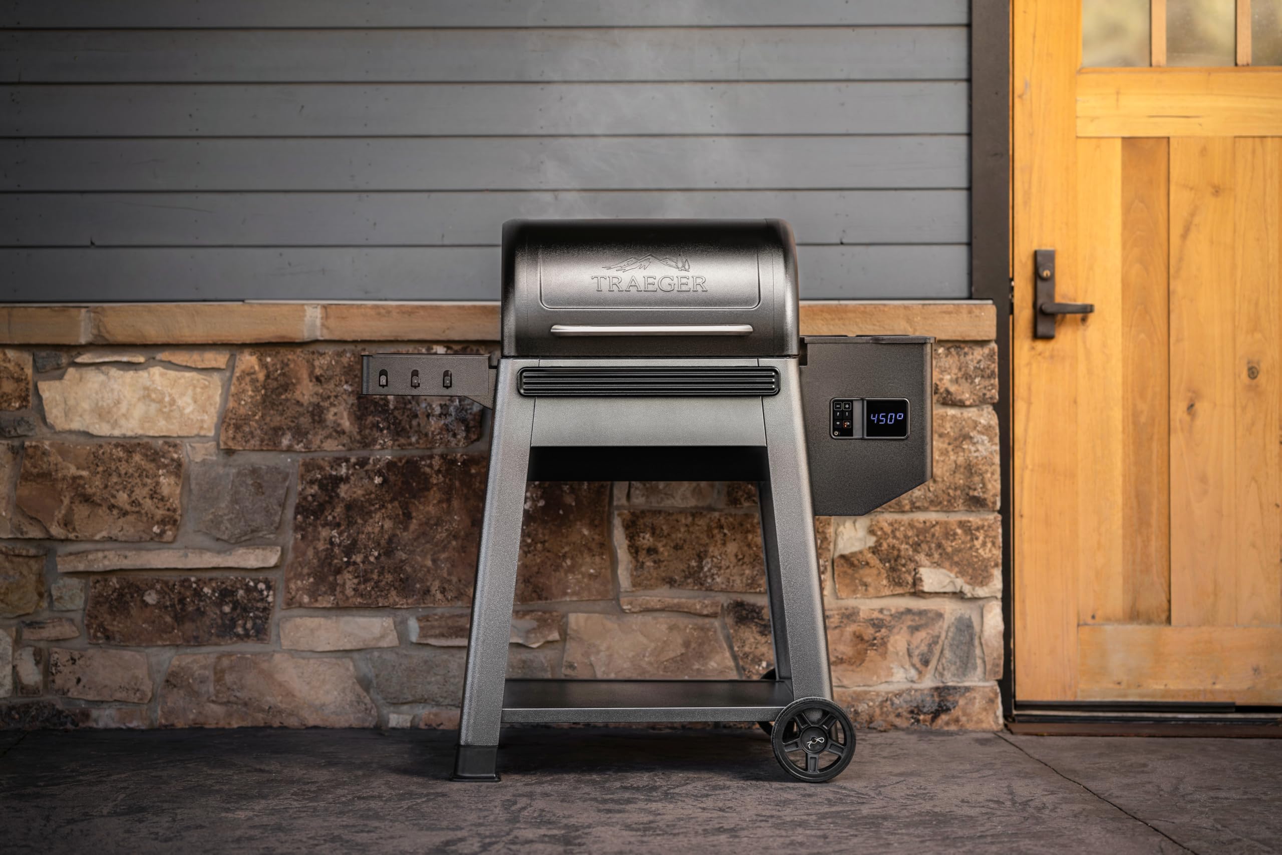 Traeger Westwood open with dual-tier grates displaying organized cooking capacity
