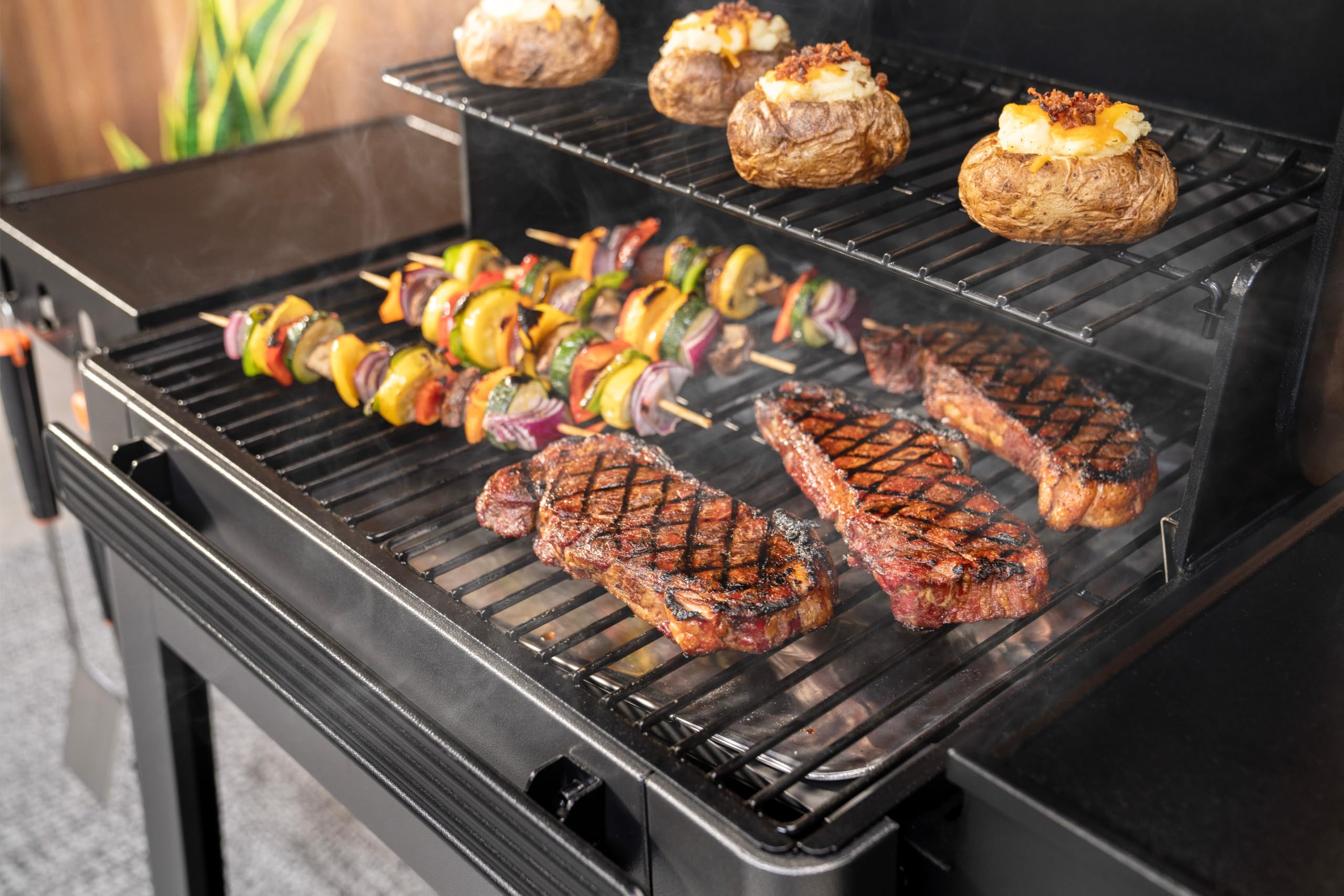 Traeger Westwood side shelf and P.A.L. Rail holding tools for convenient setup