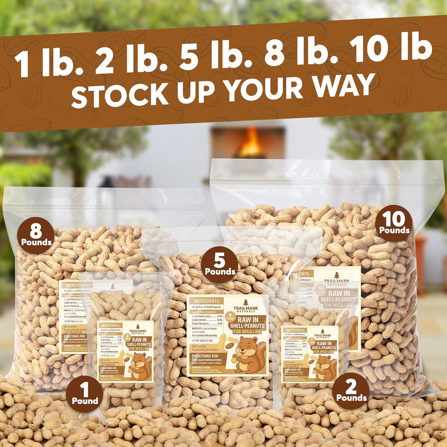 TRAILMARK NATURALS 11 lb bag next to a measuring bucket showing practical bulk size
