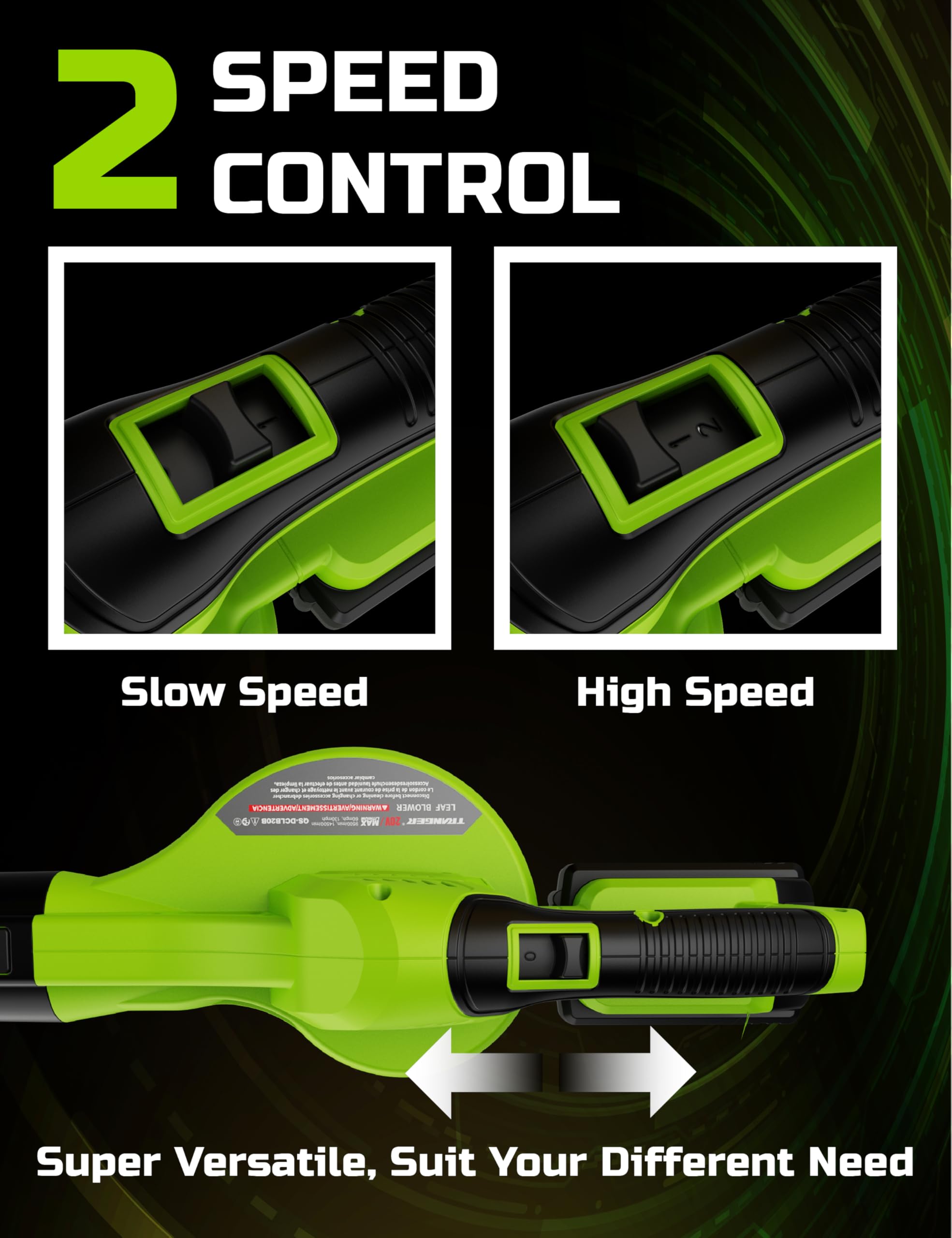 TRANGER nozzle close-up illustrating airflow design for concentrated blowing